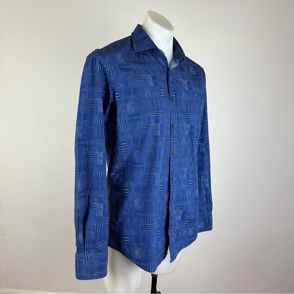 Bugatchi Patterned Blue Button Down Shirt - image 3
